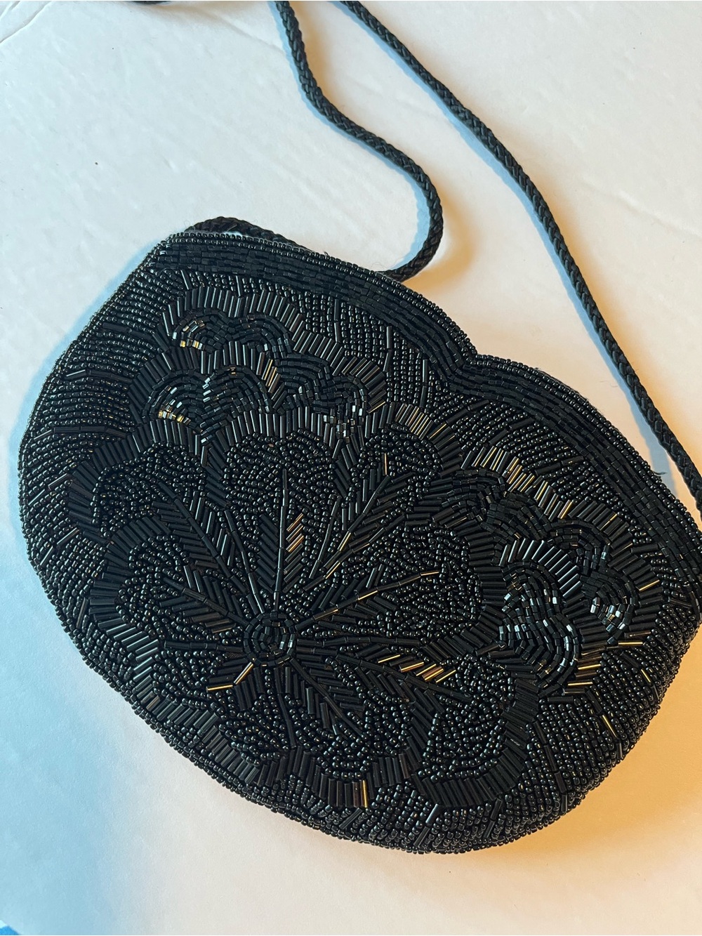 Black Beaded Floral Design Evening Bag